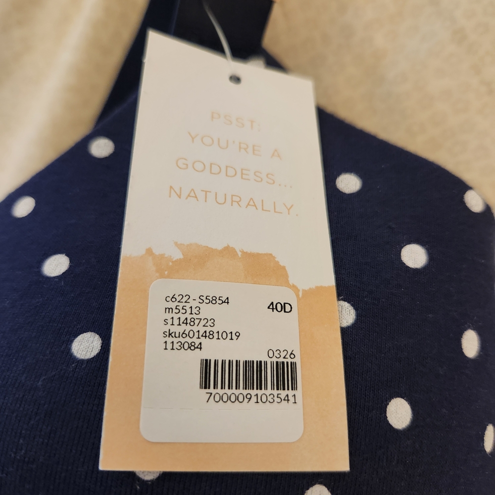 Cacique Navy Blue Polka Dot T Shirt Bra and full brief Set in 40D and 14/16. - Picture 10 of 10